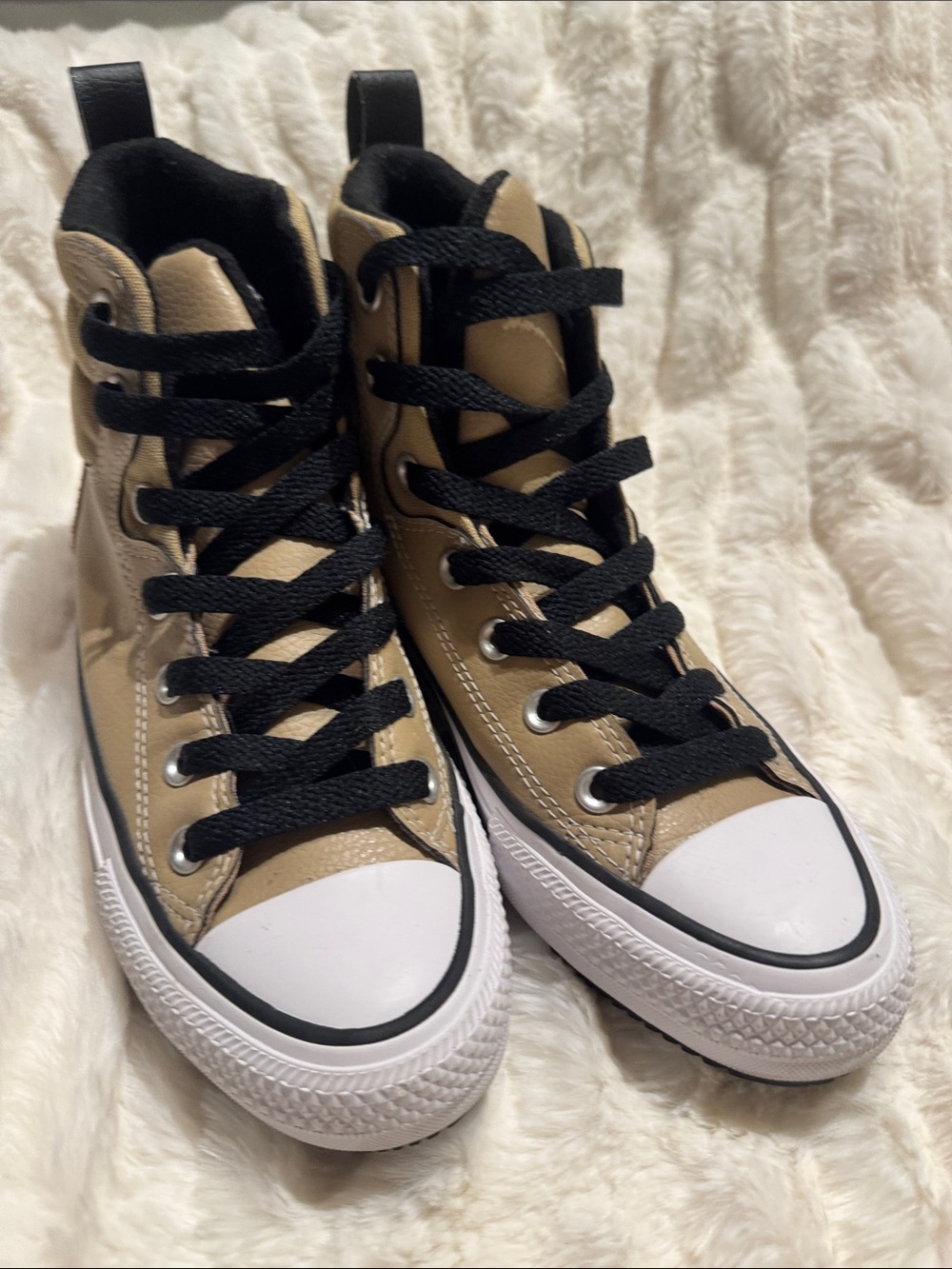 Converse Chuck Taylor High-Top Sneakers in Tan with Black Laces